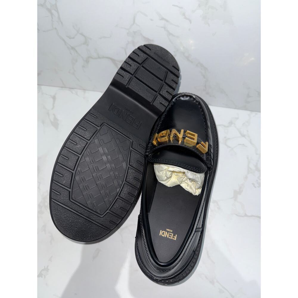 Fendi Loafers in Black with Gold Logo - Picture 2 of 6